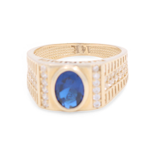 14k Yellow Gold Rectangular Kids Ring with Blue Cz / Size 5 / Weight 2.5 GR / COKR4FS-1