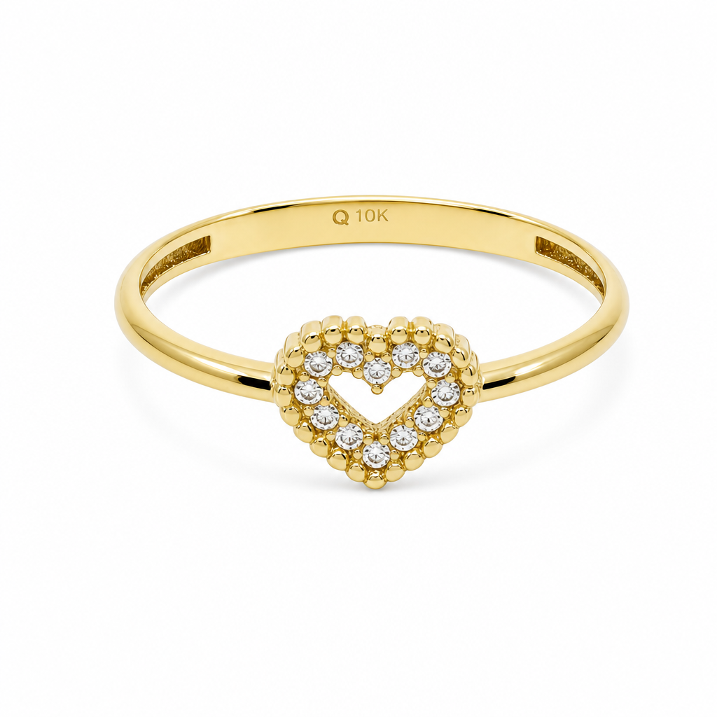 10K Yellow Gold Heart Women's Ring / Size: 7.5 / Stone: Cz / Weight: 1 GR / DQWR0HR-28
