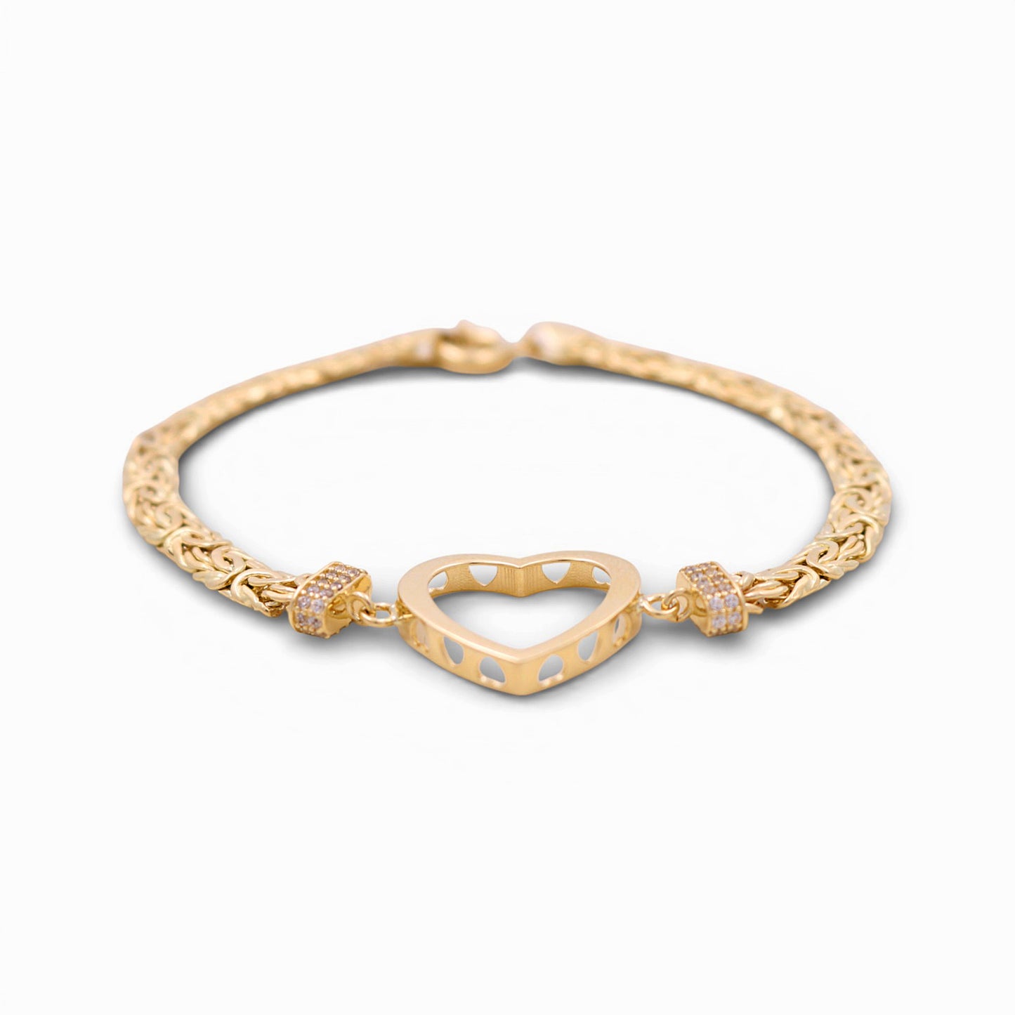 14K Yellow Gold Byzantine Link Women's Bracelet with Heart / Stone: Cz / Size: 7.5" / Weight: 6.5 GR / DQWB4BZHR