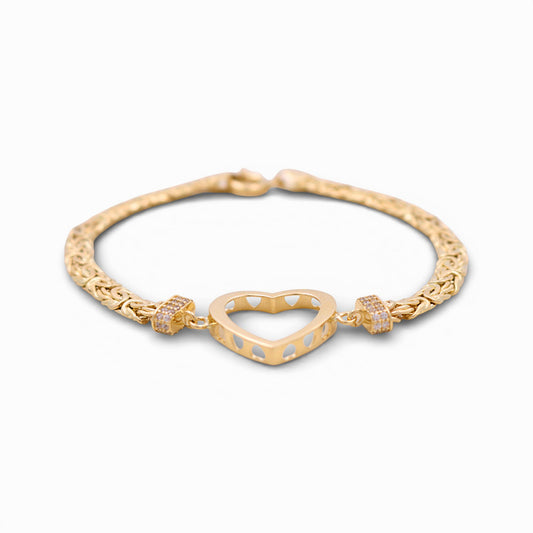 14K Yellow Gold Byzantine Link Women's Bracelet with Heart / Stone: Cz / Size: 7.5" / Weight: 6.5 GR / DQWB4BZHR