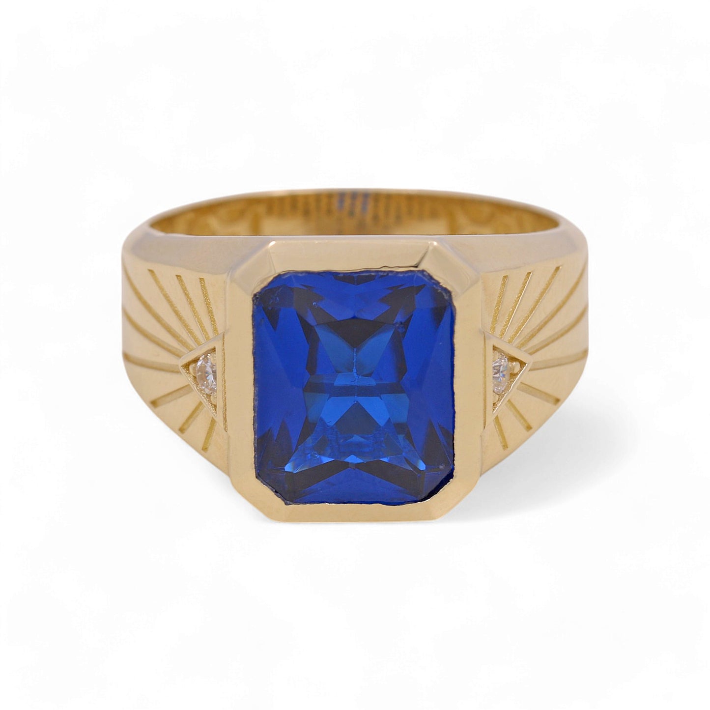 14K Yellow Gold Cuadrado Fashion Men's Ring with Blue Cz / Size: 10 / Weight: 6.5 GR / COMR4FS-63