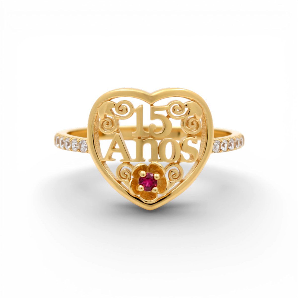 10K Yellow Gold Quinceanera Women's Ring with Heart and Cz / Size: 7.5 / Weight: 1.5 GR / DQWR0HR-13