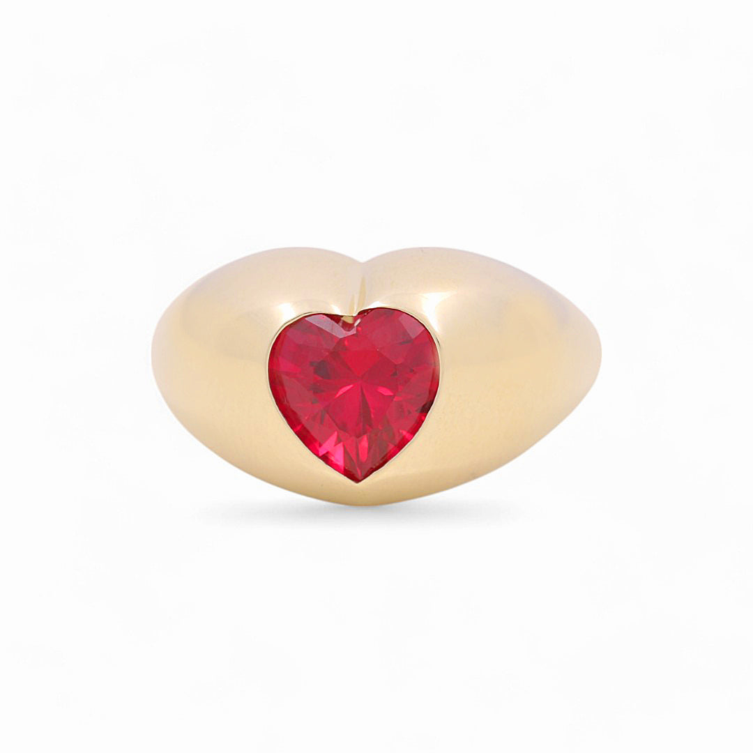 10K Yellow Gold Women's Heart Ring with Red Cz / Size: 7 / Weight: 3.2 GR / Y24-1100