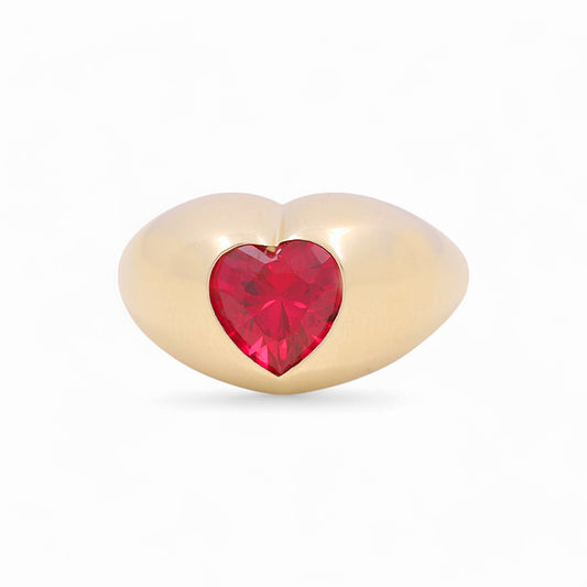 10K Yellow Gold Women's Heart Ring with Red Cz / Size: 7 / Weight: 3.2 GR / Y24-1100