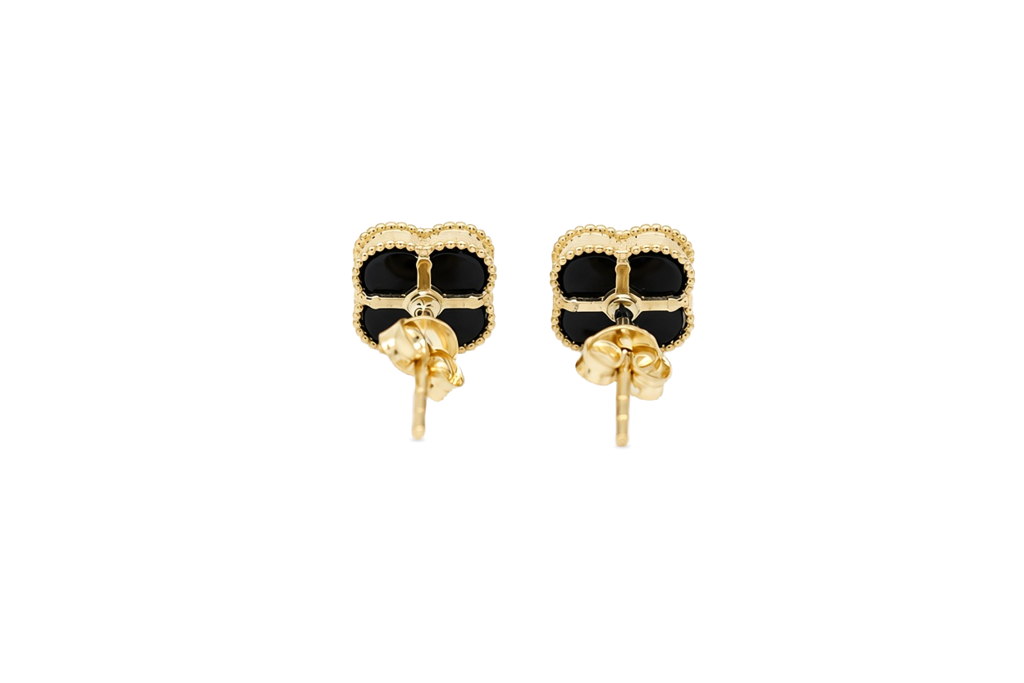 10K Yellow Gold Black Clover Earrings / Size: 9mm / Weight: 1.3 GR / P04VC-4