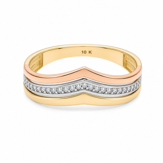 10K Yellow Gold Fashion Women's Ring with 3 Tone / Size: 7 / Weight: 1.8 GR / DQWR3T0FS-1