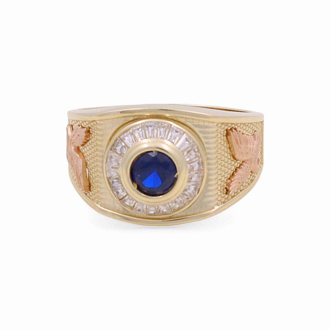 10K Yellow Gold Fashion Men's Ring with Blue Cz and Eagle / Size: 10.5 / Weight: 4.7 GR / DPMRTT0FSEG