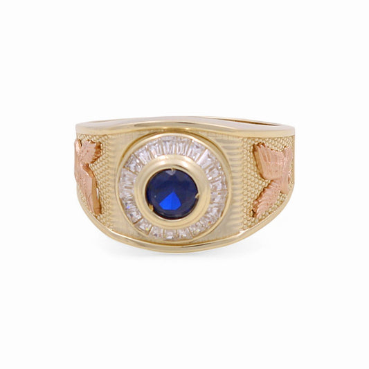 10K Yellow Gold Fashion Men's Ring with Blue Cz and Eagle / Size: 10.5 / Weight: 4.7 GR / DPMRTT0FSEG
