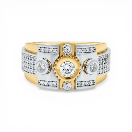 10K Yellow and White Gold Fashion Men's Ring with Cz / Size :10 / Weight: 7.9 GR / CLBMRTT0FS