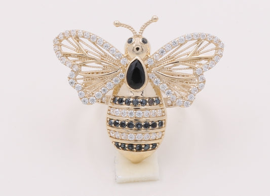 COWR4BE-1 14k C Cz Weight 4.3gr Bee Women Ring with white and black