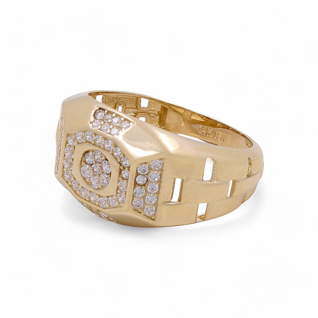 14K Yellow Gold Fashion Men's Ring / CZ / Size 9.5 / Weight: 4.2 GR / COMR4FS-1