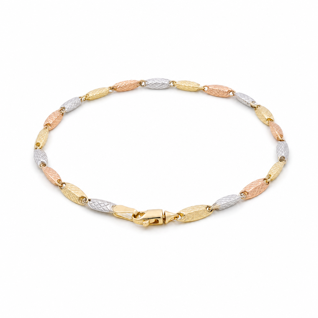 14K Yellow Gold White and Rose Women's Bracelet -Three Tone  / Size: 7.5" / Weight: 2.6 GR / 401-01768