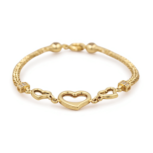 14K Yellow Gold  Women's Bracelet with Three Hearts / Size: 7.5" / Weight: 5.9 GR / COWB4HR-5
