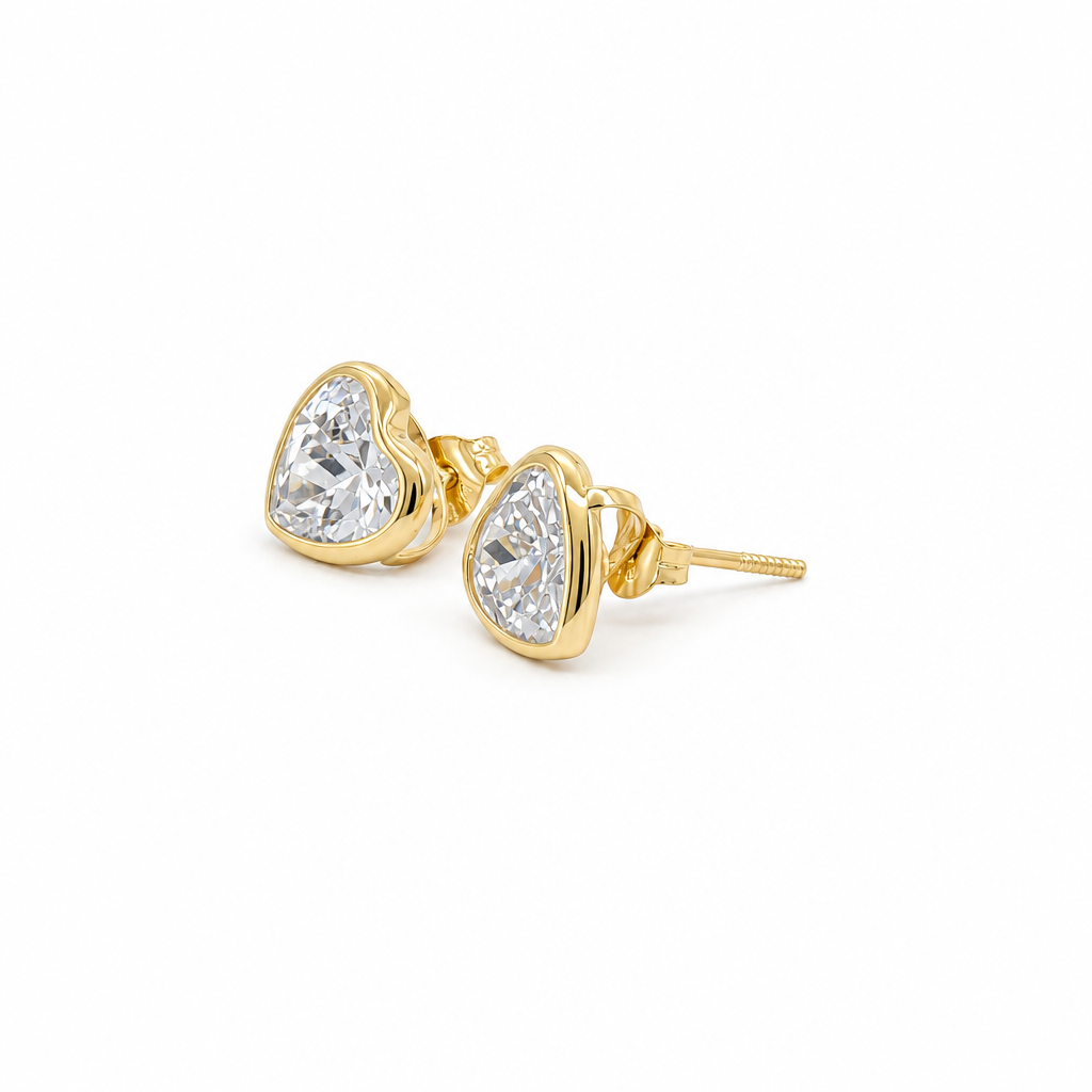 14k Yellow Gold Heart Stud Earrings With CZ / 6-523501PS8