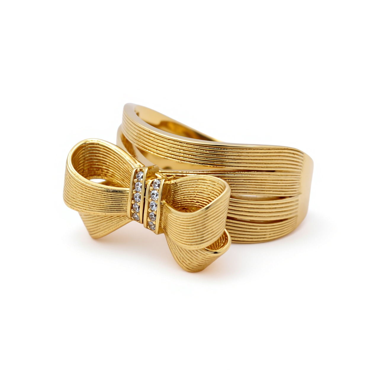 10K Yellow Gold Ribbon Women's Ring with Cz / Size: 8 / Weight: 5.2GR / P01R-67