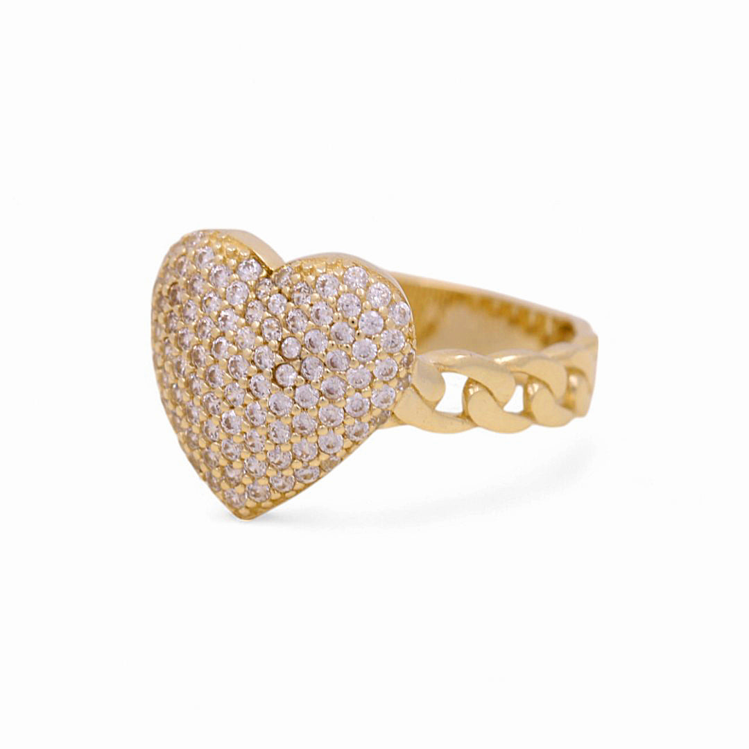 10K Yellow Gold Fashion Heart Women's Ring with White Cz / Size: 7 / Weight: 2.2 GR / Y24-719