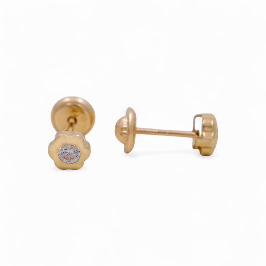 14k Yellow Gold Flower Stud Earrings With Cz / 6-B08801PS2.5