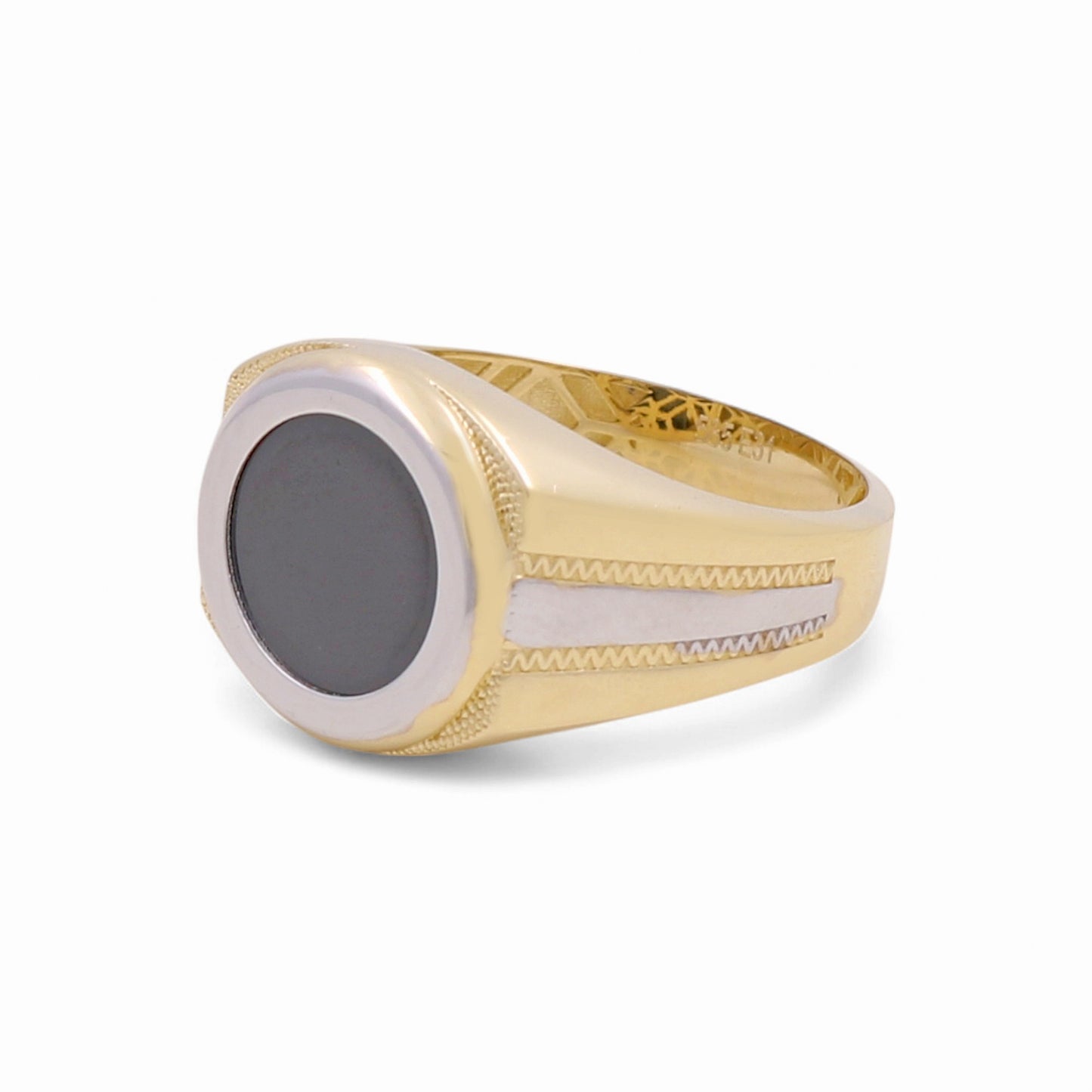 14K Yellow and White Gold RD Fashion Men's Ring With Onyx / Size: 10.5 / Weight: 5.8 GR / CPMRTT4FS