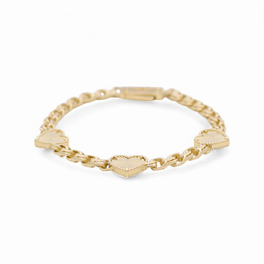 10K Yellow Gold Chinese Link Bracelet with Heart and Cz / Size: 7.5” / Weight: 10.5 GR / COWB0HR-1