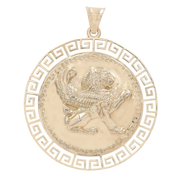 14K Yellow Gold Medal Pendant with Lion and Greek / Weight: 16.9 GR  / Size Medium / COPD4MDLNGR-1