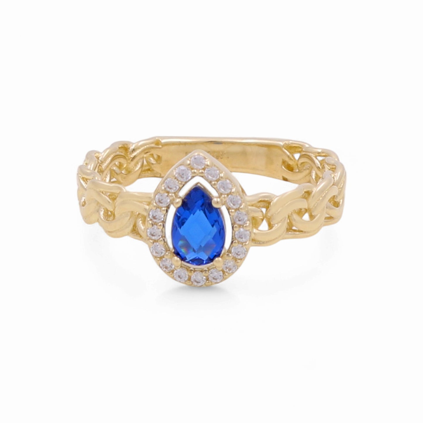 14K Yellow Gold Fashion Women's Ring with Blue Cz / Size: 7 / Weight: 2.8 GR / CPWR4FS-18