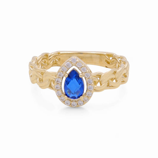 14K Yellow Gold Fashion Women's Ring with Blue Cz / Size: 7 / Weight: 2.8 GR / CPWR4FS-18