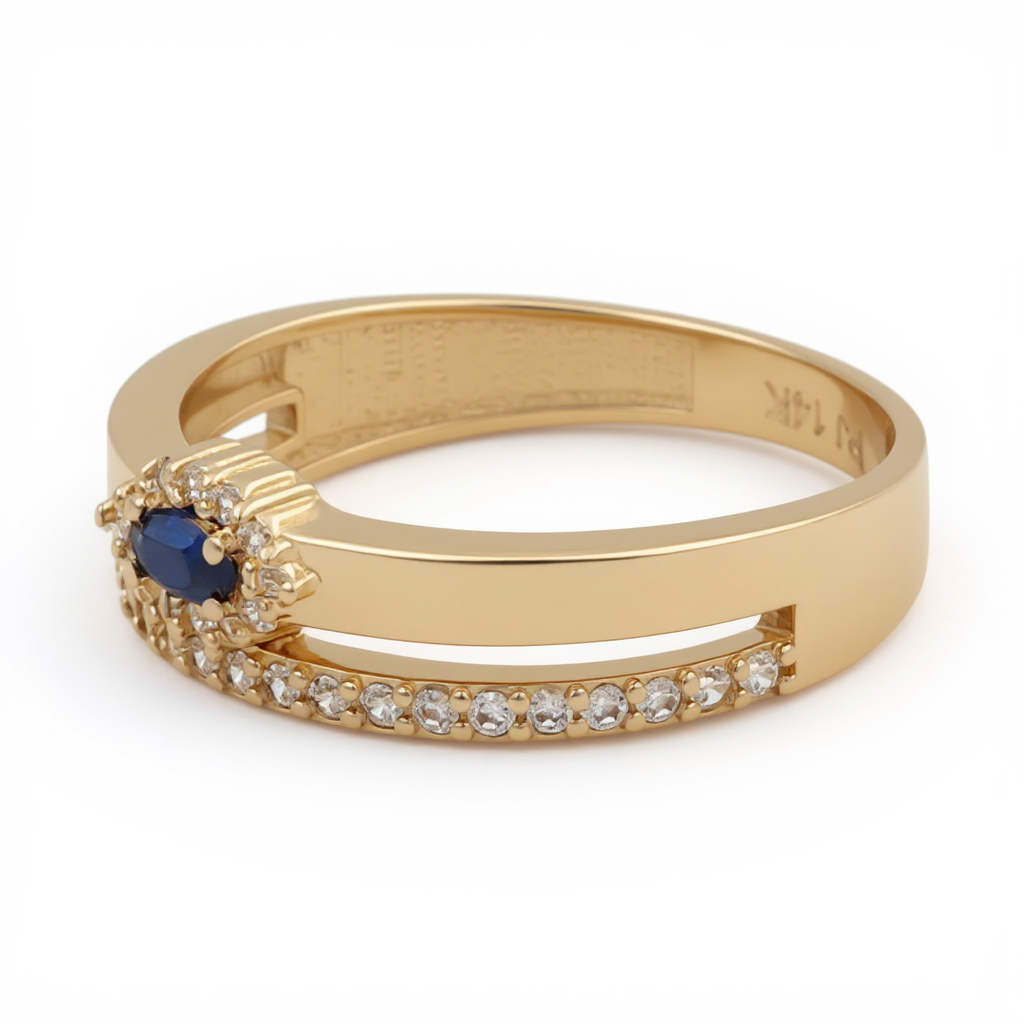 14K Yellow Gold Fashion Women's Ring with Blue Stones / Size: 7 / Weight: 1.7 GR / DQWR4FS-69