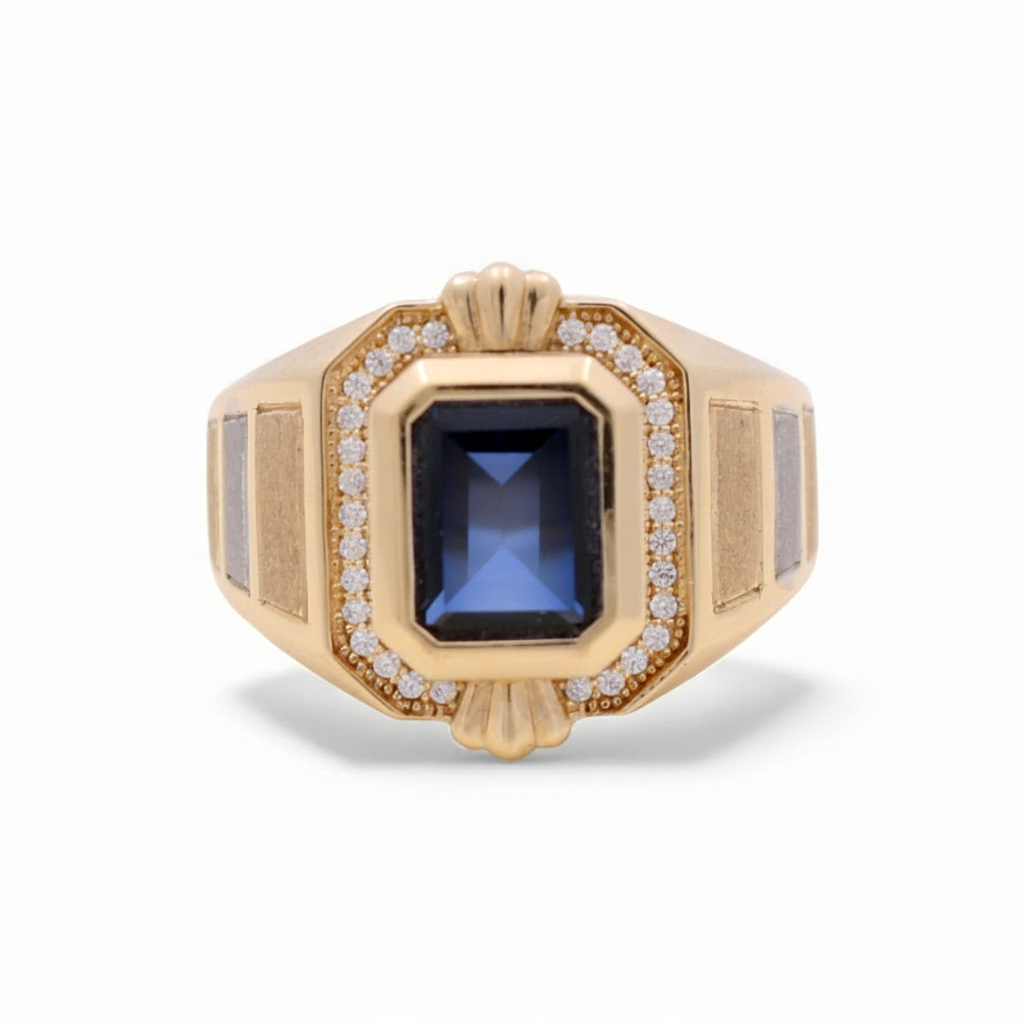 14k Yellow Three Tone Men's Ring with Blue Cz / Stone: Cz/ Size 10/  Weight:10 GR / BOMR3T4FS