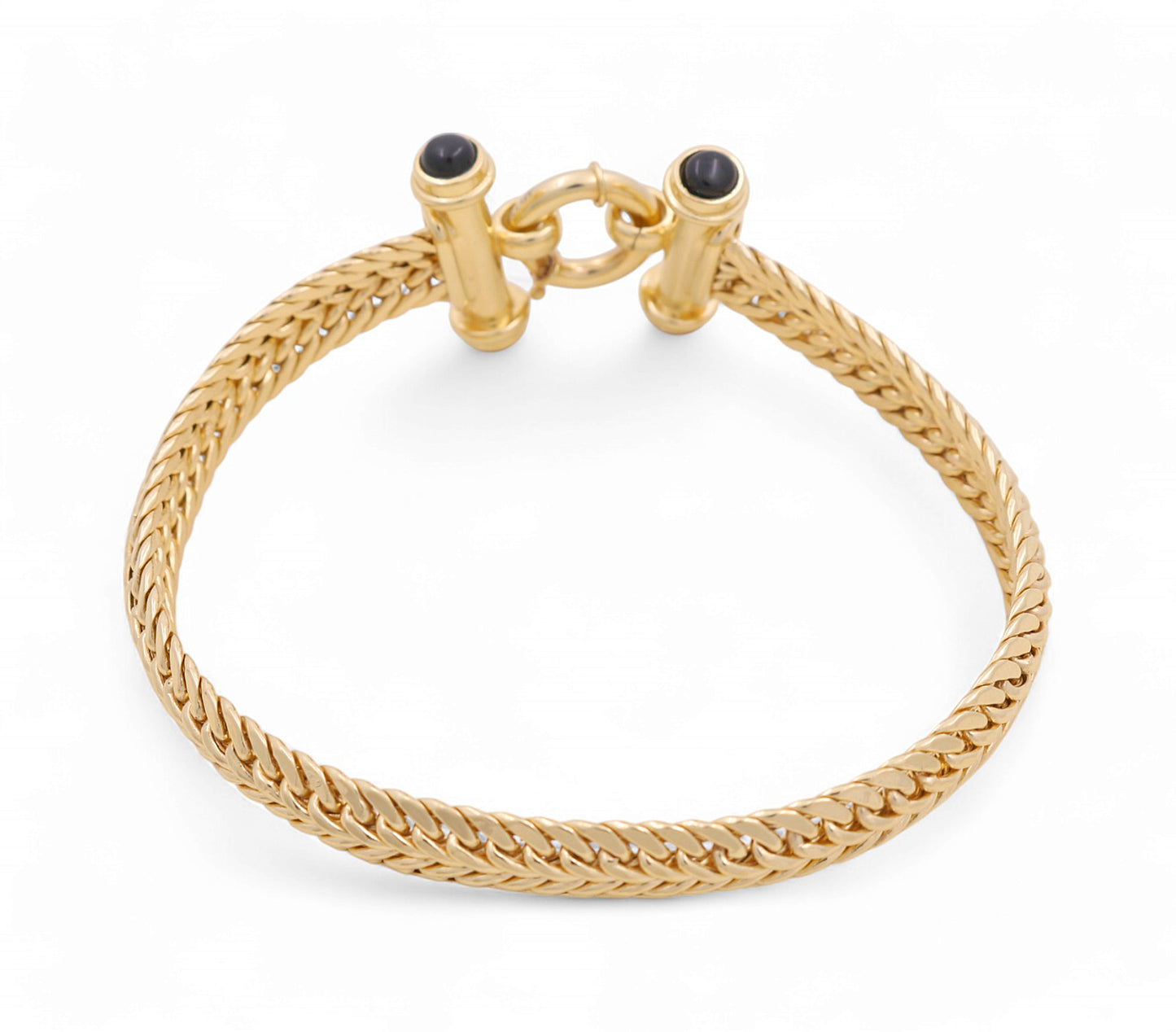 10K Yellow Gold Women's Fancy Link Bracelet with Onyx / Size: 7.5" / Weight: 12.6 GR / P10S-34