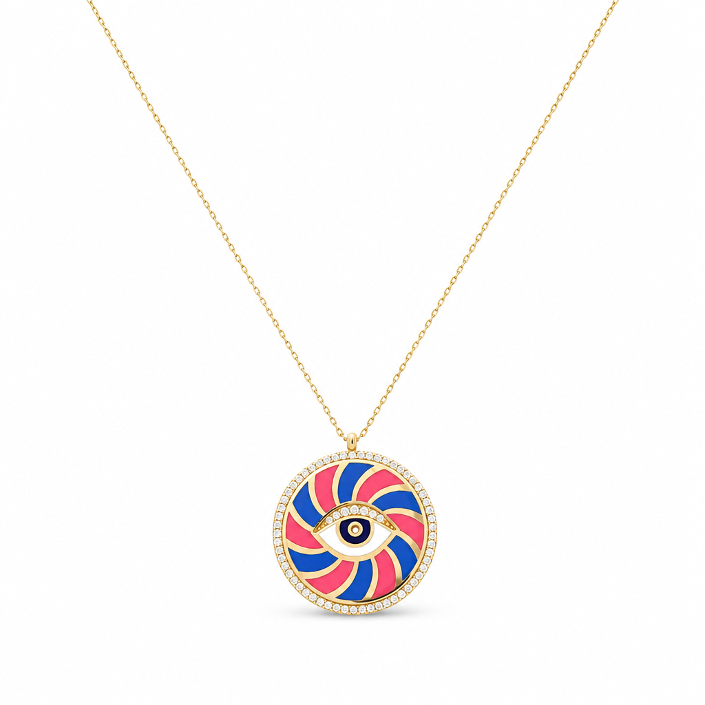 14K Yellow Gold Women's Necklace With Eye Pendant / Size: 16" / Weight: 5.8 GR / Stone: Cz / CCNK4EY
