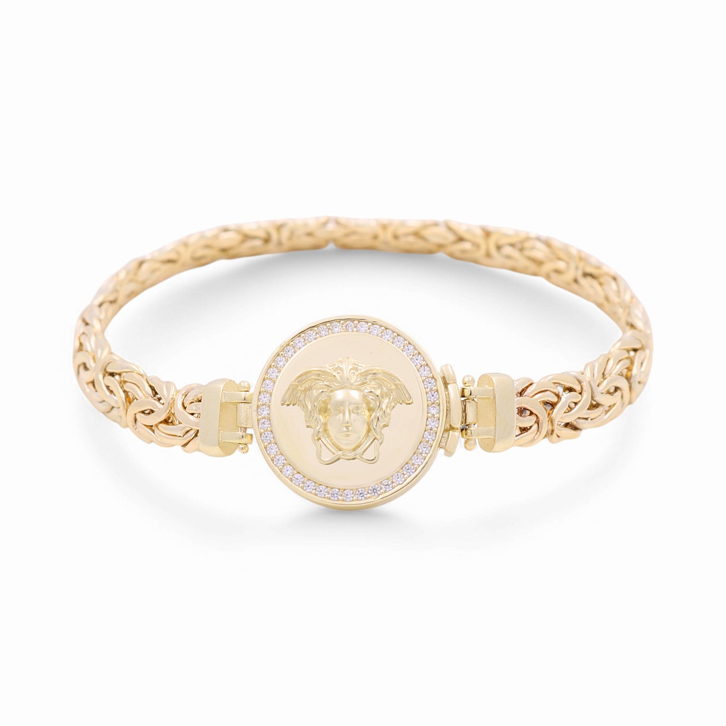 10K Yellow Gold Byzantine Woman's Bracelet with Medusa and Cz / Size: 7.5" / Weight: 12.7 GR / DPWB0VS