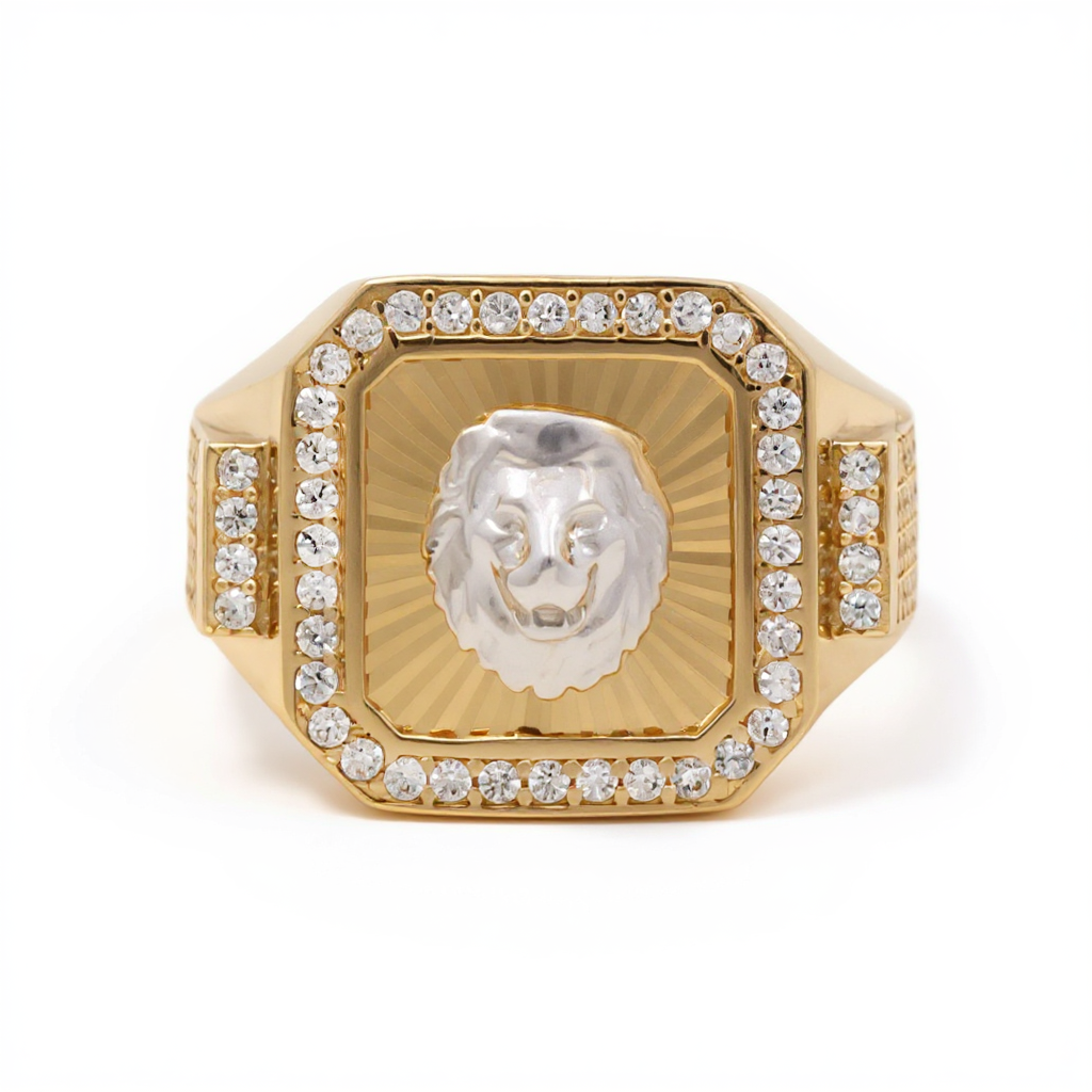 14K Yellow and White SQ Gold Lion Men's Ring with Cz / Size 11 / Weight 6.4 GR / DOMRTT4LN-1