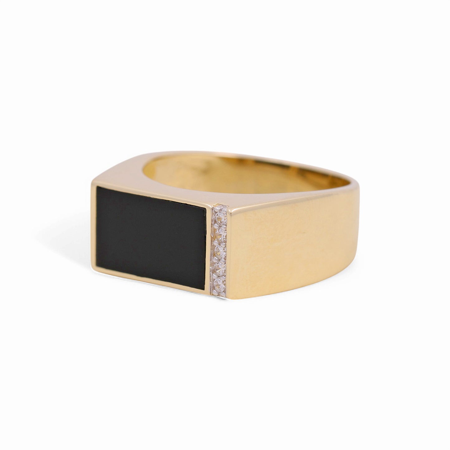 14K Yellow Fashion Men's Ring with Onix and CZ / Size: 10 / Weight: 7.3 GR / KEEMR4FS-2