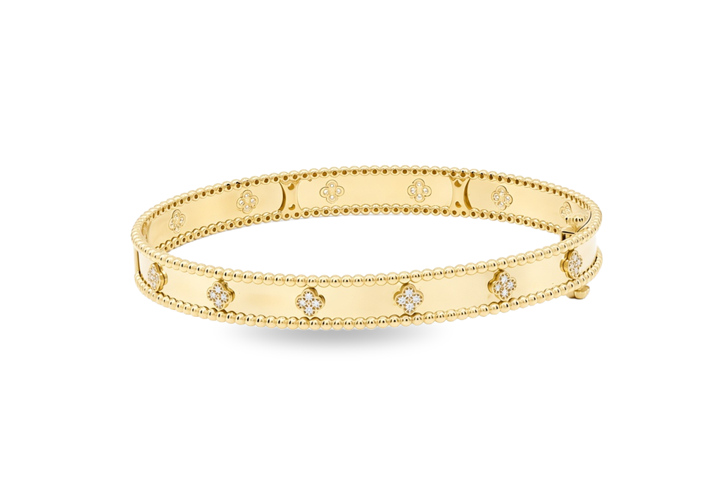 10K Yellow Gold Fashion Clover Women's Bangle Bracelet with Cz / Size: 17" / Weight: 9.6 GR / P61B-481