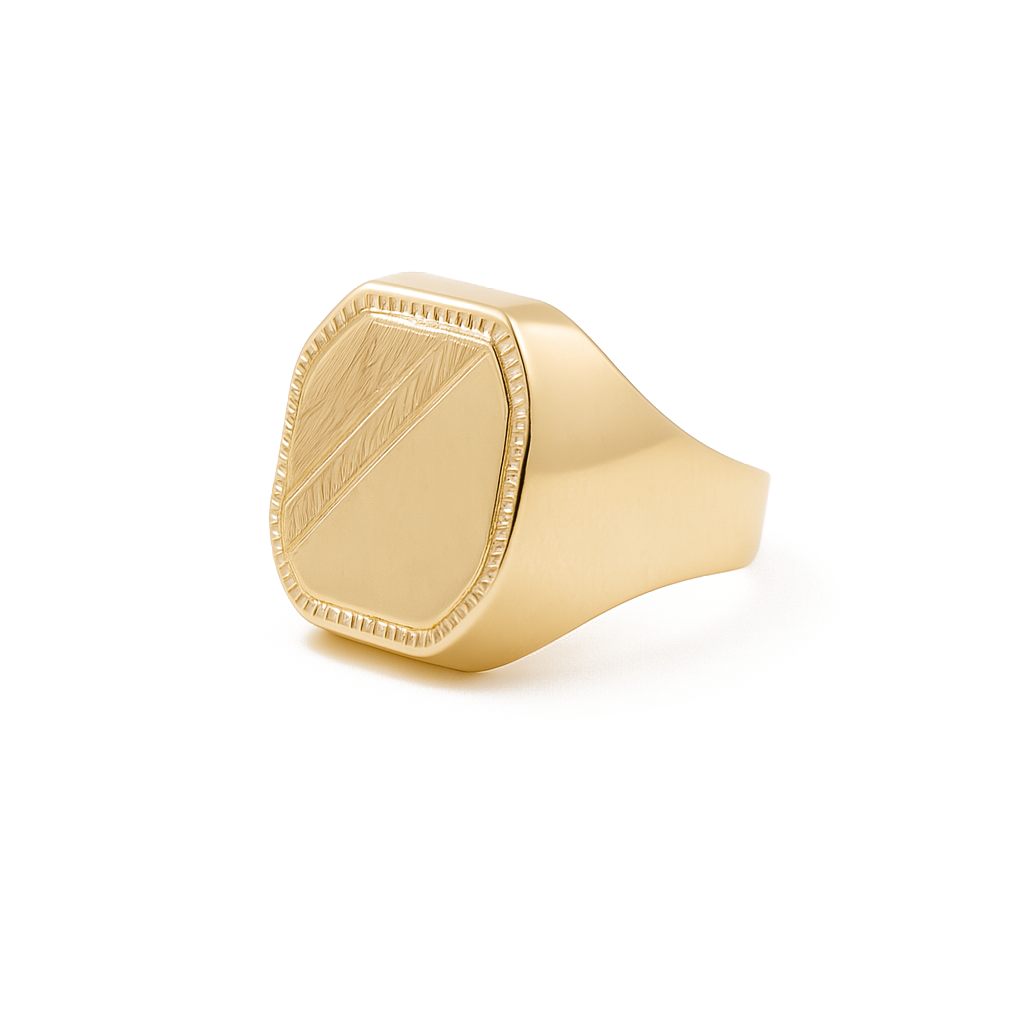 14K Yellow Gold Fashion Men's Ring with Diamond Cut / Size: 11.5 / Weight: 5 GR / DQMR4DC