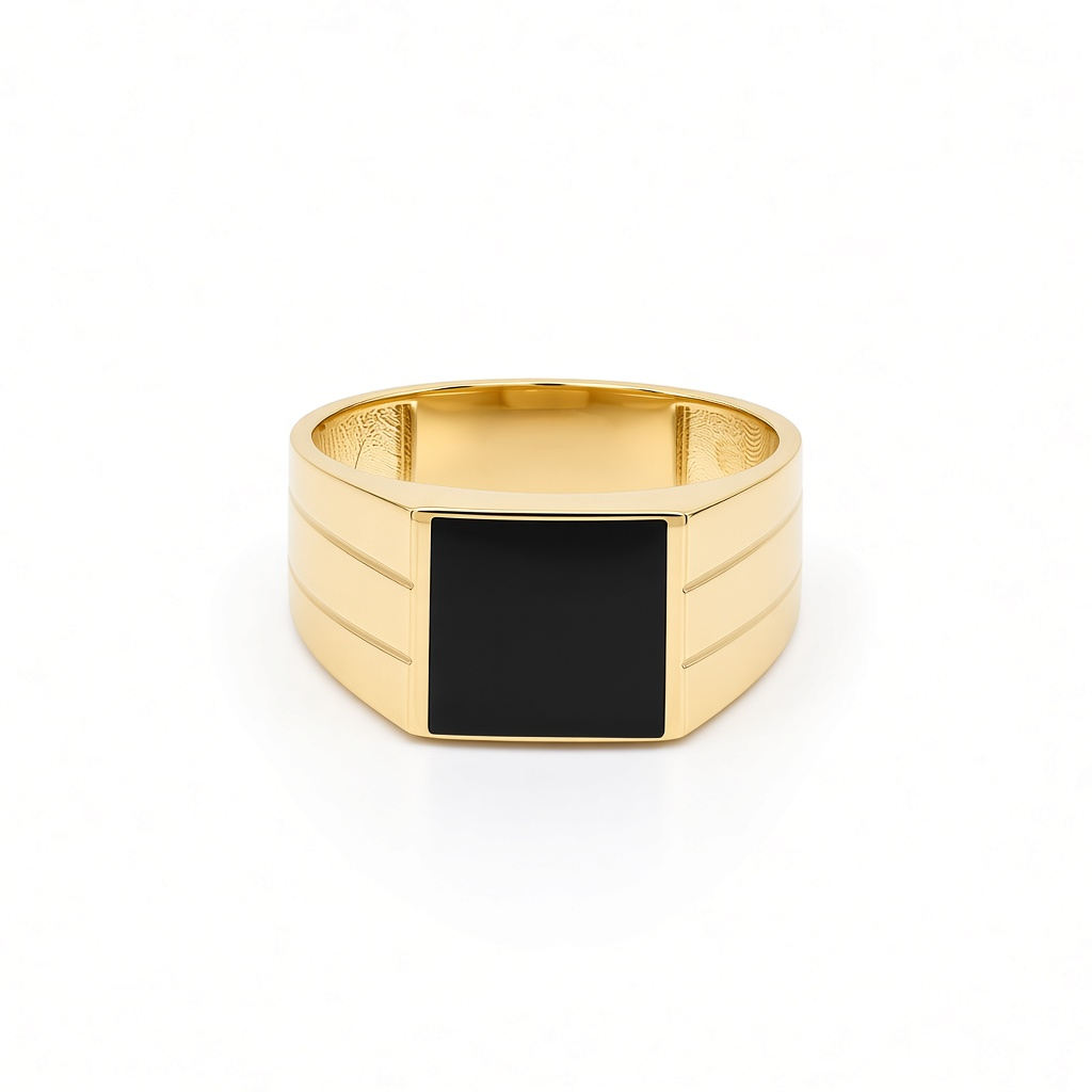 10K Yellow Gold Fashion Men's Ring with Black Onyx / Size: 10 / Weight: 4.7 GR / DOMR0FS