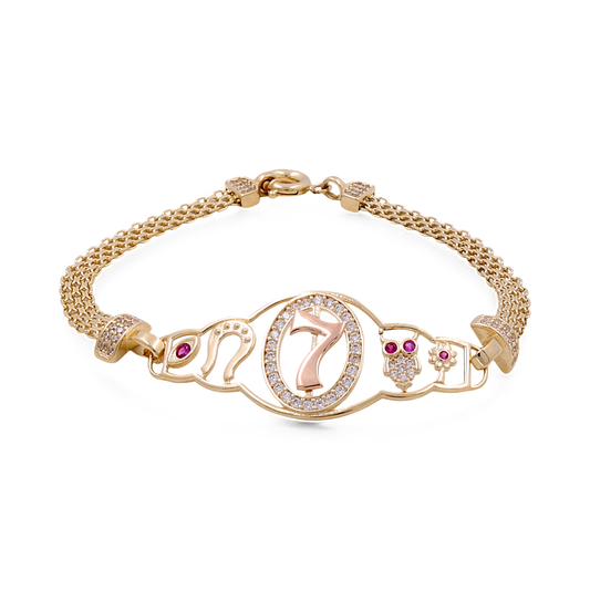 14K Yellow and Rose Gold Luck Women’s Bracelet / CZ / Weight: 7.4 GR / Size: 7” / COWB4LK