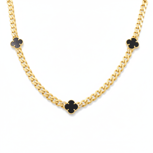 10K Yellow Gold Monaco Women's Necklace with Three Black Clover/ CZ / Size: 18" / Weight: 16.1 GR/ CQNK0MONCLV-1