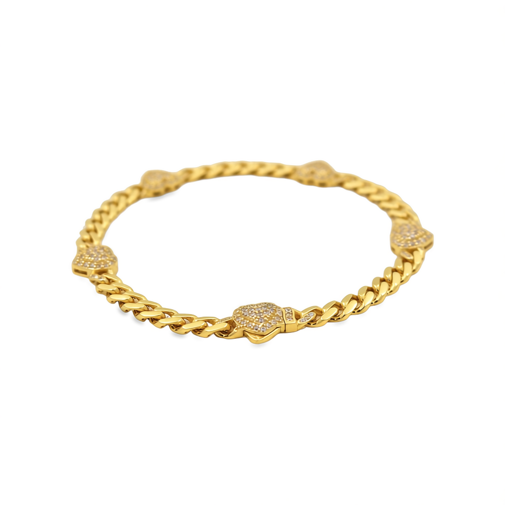 10K Yellow Gold Monaco Women's Bracelet with Hearts and White Cz / Size: 7.5” / Weight: 7.6 GR / P18B-13