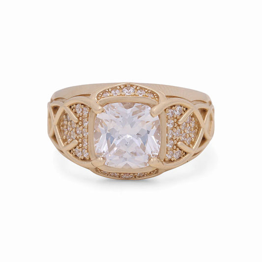 14k Square Men's Ring with Cz / Size 11 / Weight: 11.9 GR / BOMR4FS-4