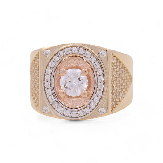 14K Yellow/Rose Gold Men’s Fashion Ring / CZ / Size 9 / Weight: 7.5 GR / COMR4FS-50