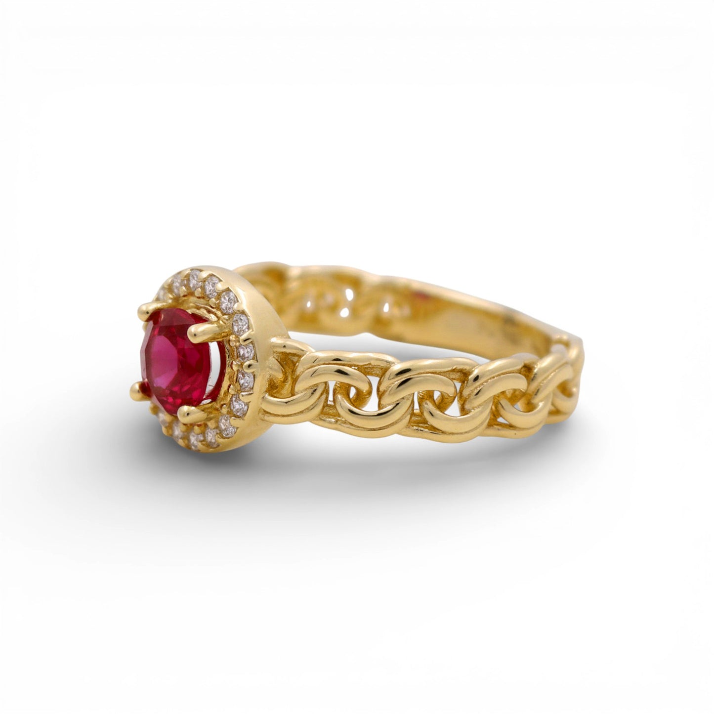 14K Yellow Gold Fashion Women's Ring with Pink Cz / Size: 7 / Weight: 3 GR / CPWR4FS-6