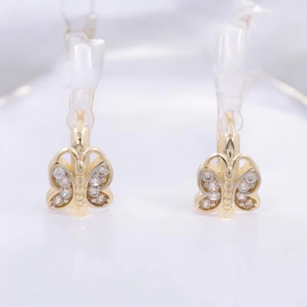 14K Yellow Gold Butterfly Hoops Earrings with Cz / Weight: 1.6gr / COEH4BF-1