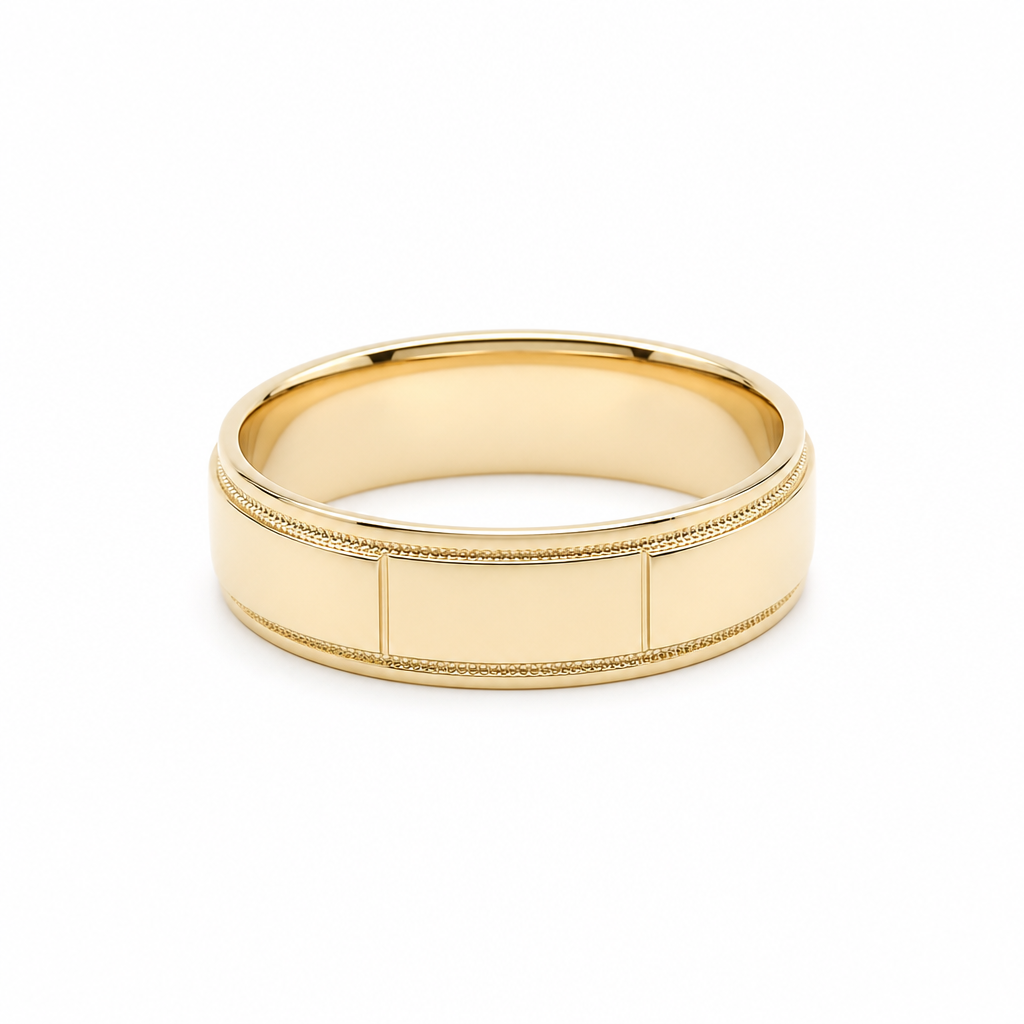 14K Yellow Gold Men's Wedding Band With Design / Size: 10 / Weight: 5.8 GR / WBEEMWB4DS-20