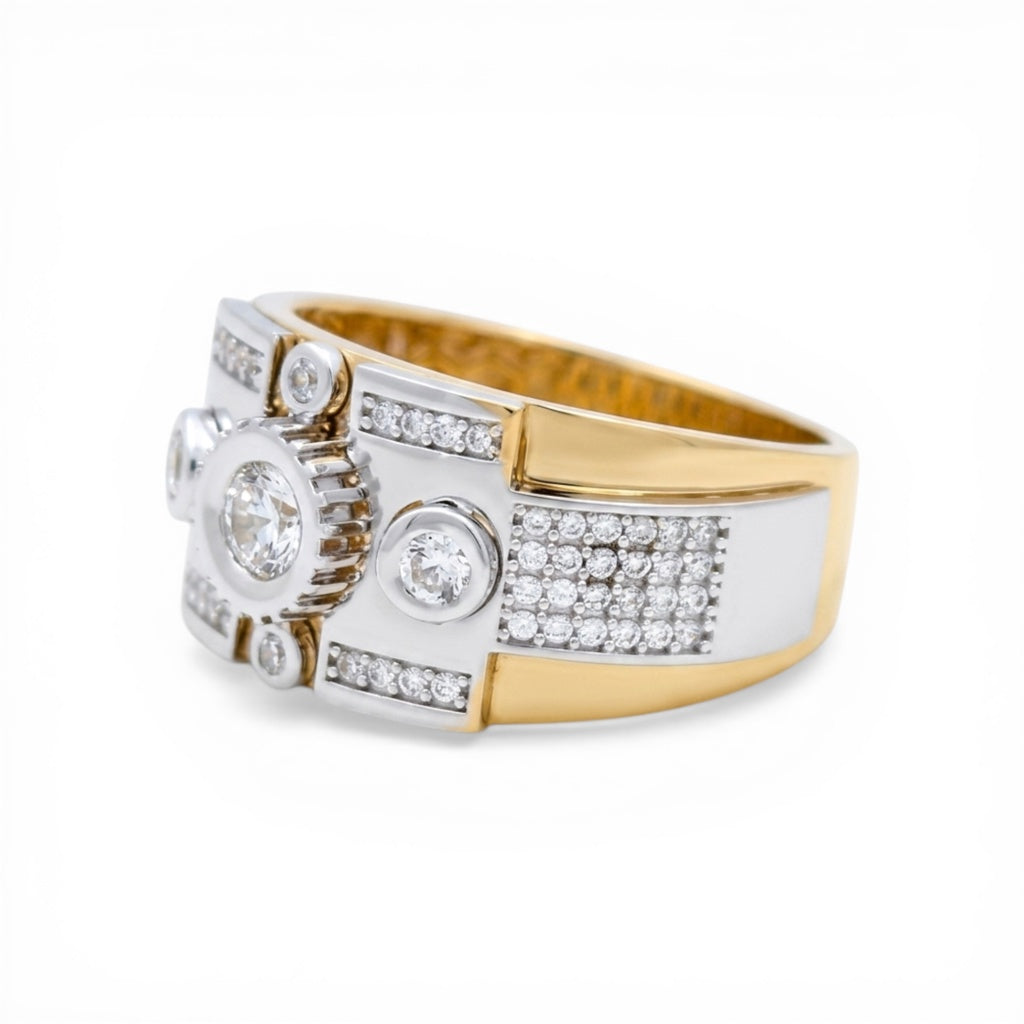 10K Yellow and White Gold Fashion Men's Ring with Cz / Size :10 / Weight: 7.9 GR / CLBMRTT0FS