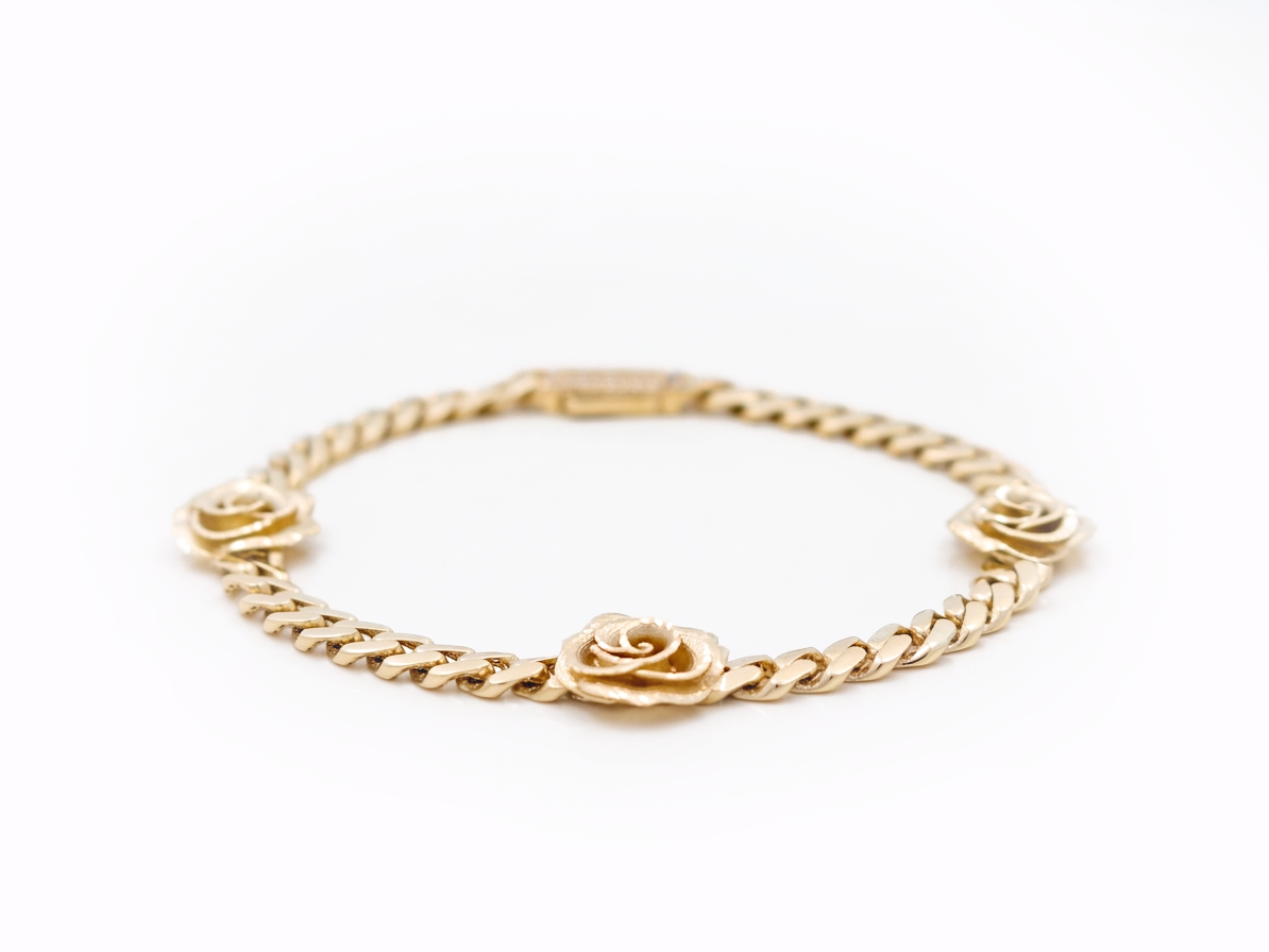10K Yellow Gold Monaco Women's Bracelet with Flowers / Cz / Size: 7" 4MM / Weight: 5.7 GR / DQWB0MONFL
