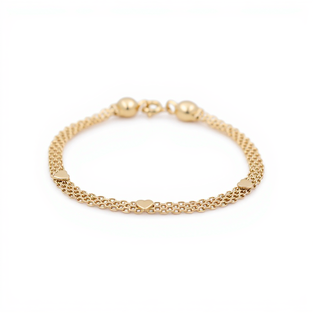14K Yellow Gold Bismark Women's Bracelet with Hearts / Size: 7.5" / Weight: 5.6 GR / COWB4BKHR