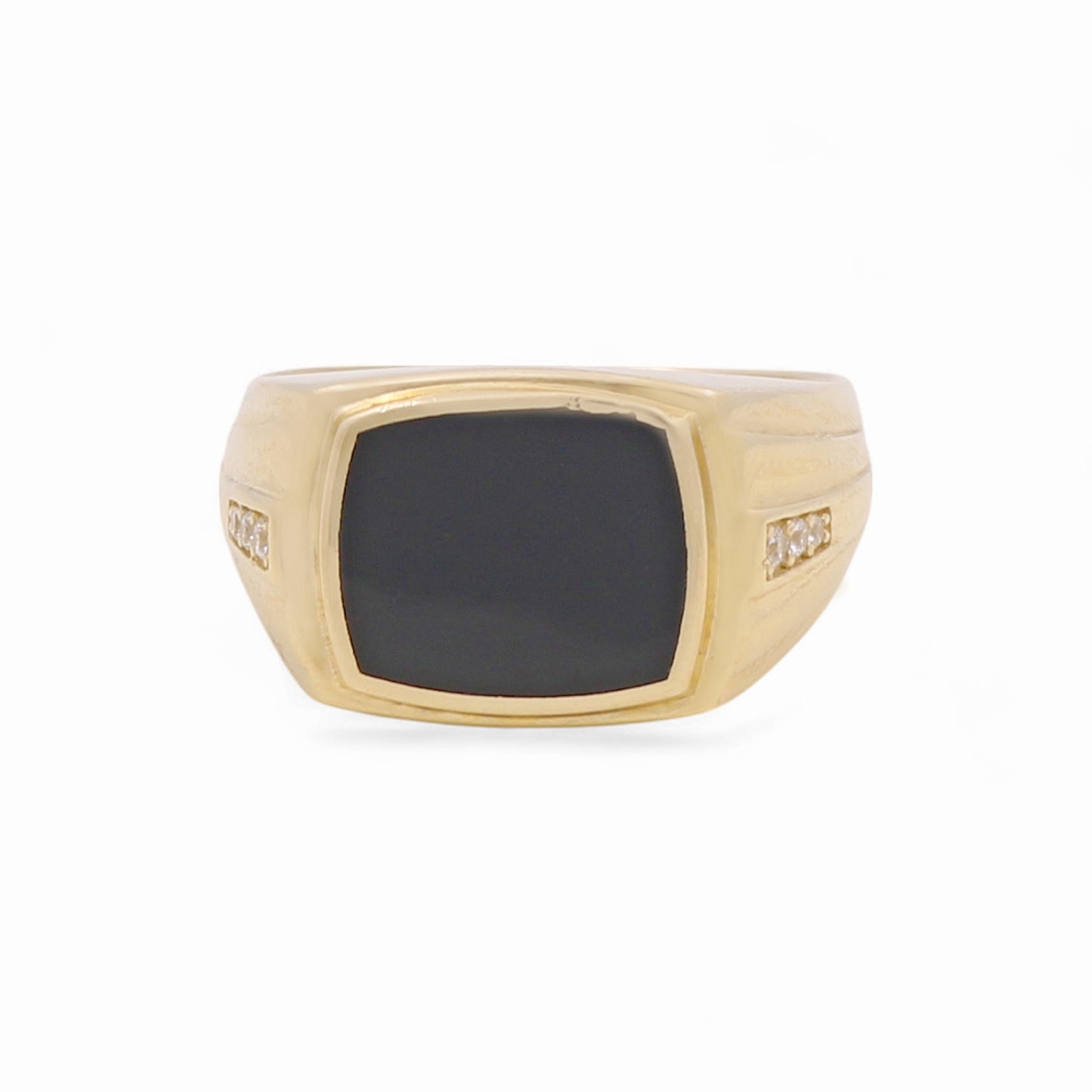 14K Yellow Gold Fashion Men’s Ring with Onyx and Cz / Size 11 / Weight: 7.4 GR / DOMR4FS-8