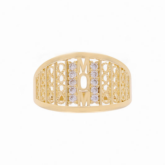 14K Yellow Gold Fashion MOM Women's Ring with Cz / Size: 8 / Weight: 2.8 GR / DQWR4FS-26