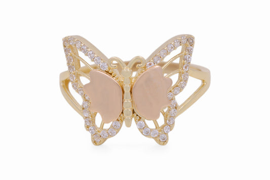 14K Yellow and Rose Gold Butterfly Women's Ring with White Cz / Size: 8 / Weight: 2.5 GR / COWRTT4BT-2